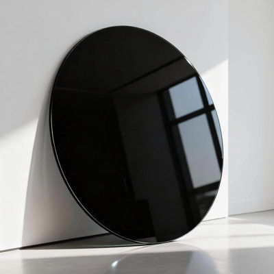24 Inch Round Black Tempered Glass Table Top, 1/2 Inch Thick Beveled Polished Edge