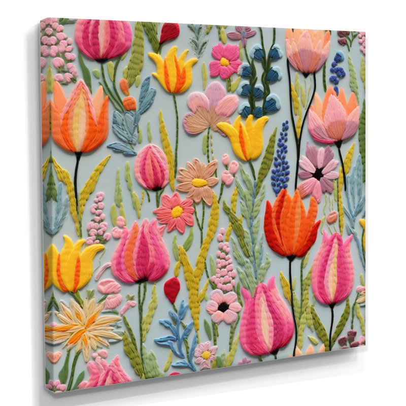 «Blooming Tulips Colorful Summer - Tulips», art mural, Toile tendue, H 36 po x l 36 po x P 1,5 po