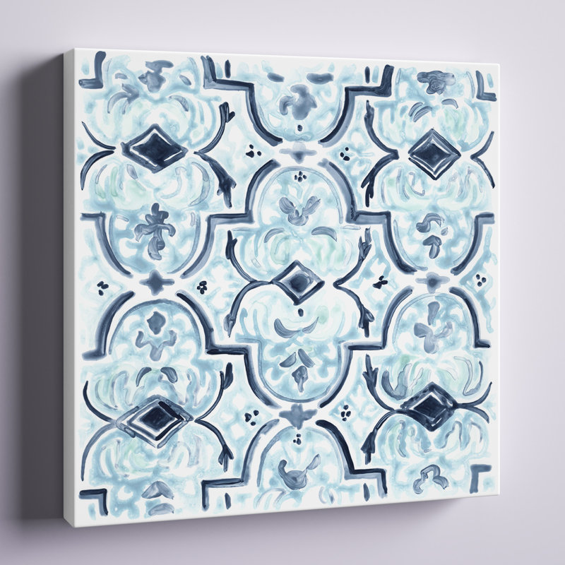 «Azure Mosaic Tile II» par June Erica Vess - peinture sur toile tendue, H 12 po x l 12 po