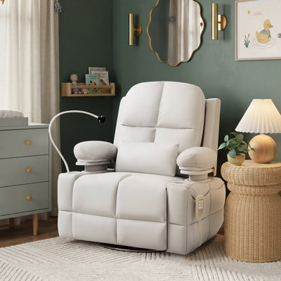38.9"W Power Swivel Nursery Glider With HugAssist Armrest And Dual Charging Port