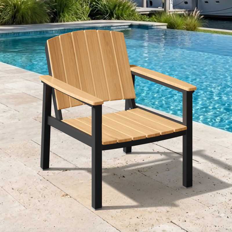 Aluminum Patio Furniture Armchair, All-Weather Outdoor Armchair Aluminum Frame HDPS Faux Wood, Patio Sofa Couch  for Porch, Balcony, Deck, Yard