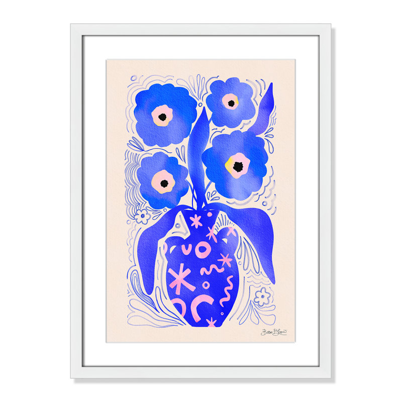 «Blue Flowers Matisse» par Bloom, Blanc satiné, L 17 po x H 23 po, Imprimé mat