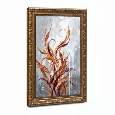 Art mural en toile noyer doré encadré pour le salon, la chambre à coucher, le bureau ou le vestibule - décoration murale décorative avec plante abstraite