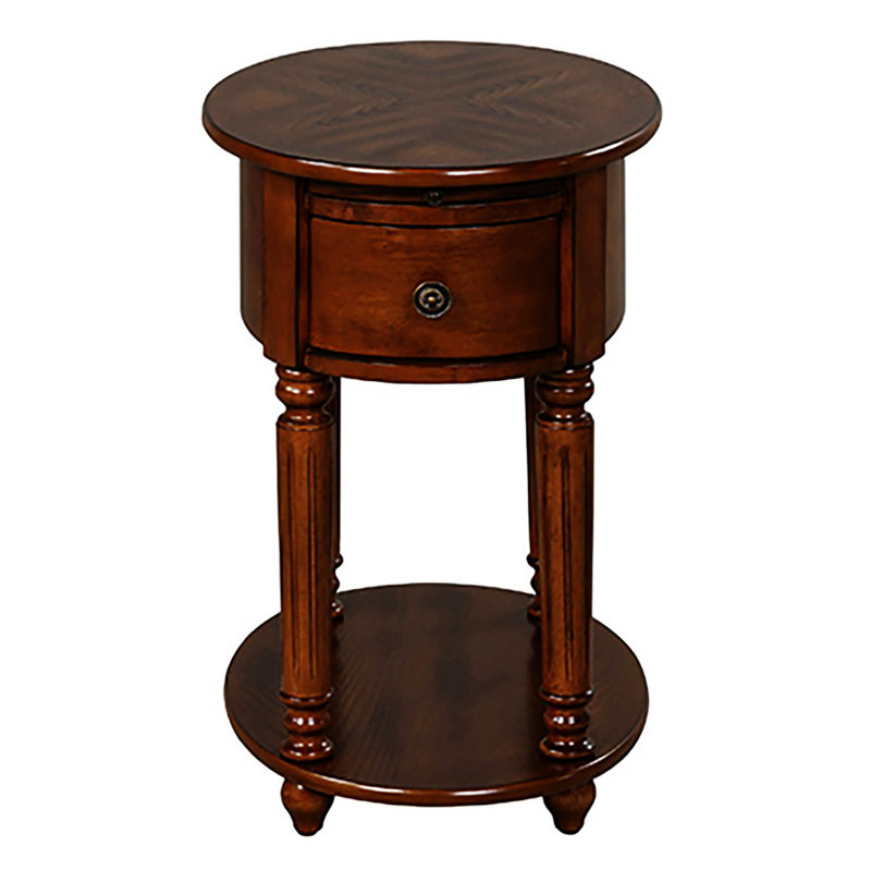 Dark Oak Accent Table with Bottom Shelf