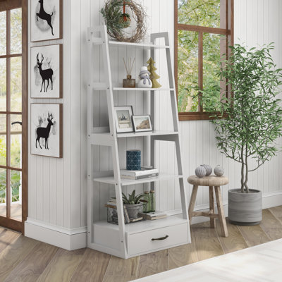 Deivi 63.5"H x 26"W Ladder Bookcase with Drawer