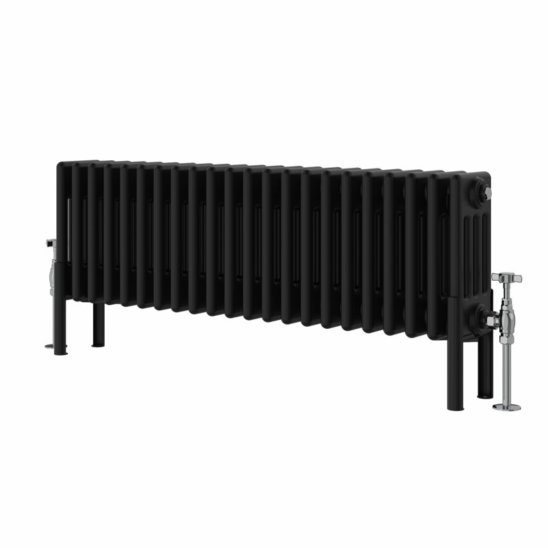 Altynay Horizontal Traditional 4 Column Radiator, 300mm H x 1010mm W x 140mm D, Black
