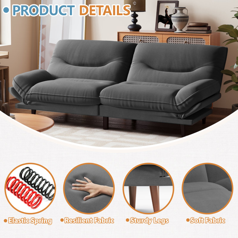 Canapé FUTON avec côtés et dossier réglables, Gris foncé