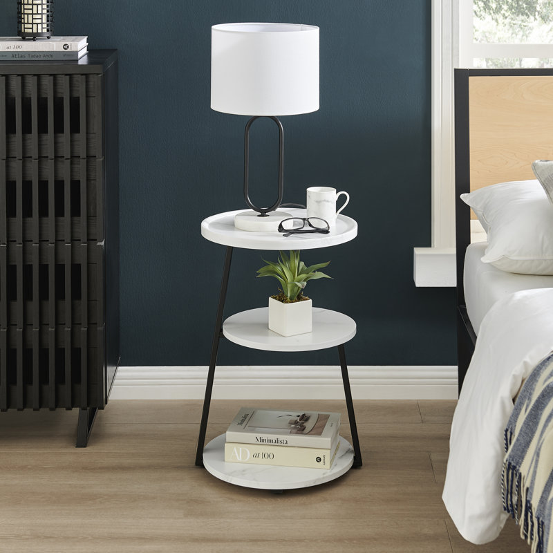 Skylar White Marble and Black Metal 3-Tier Round Accent Table