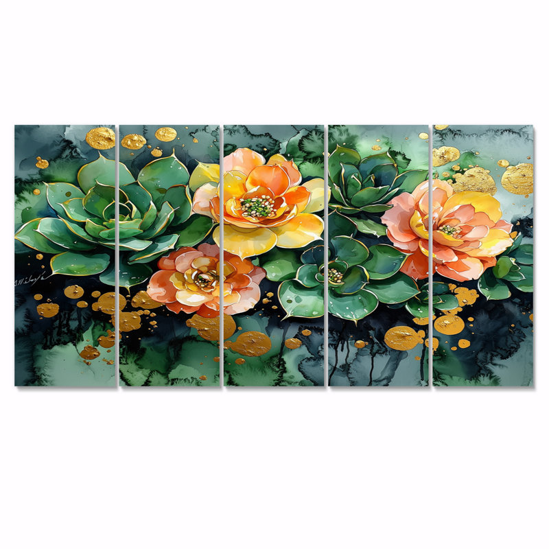 Jennie - Succulent Wall Art - ensemble d'art mural, H 28 po x l 60 po, 5