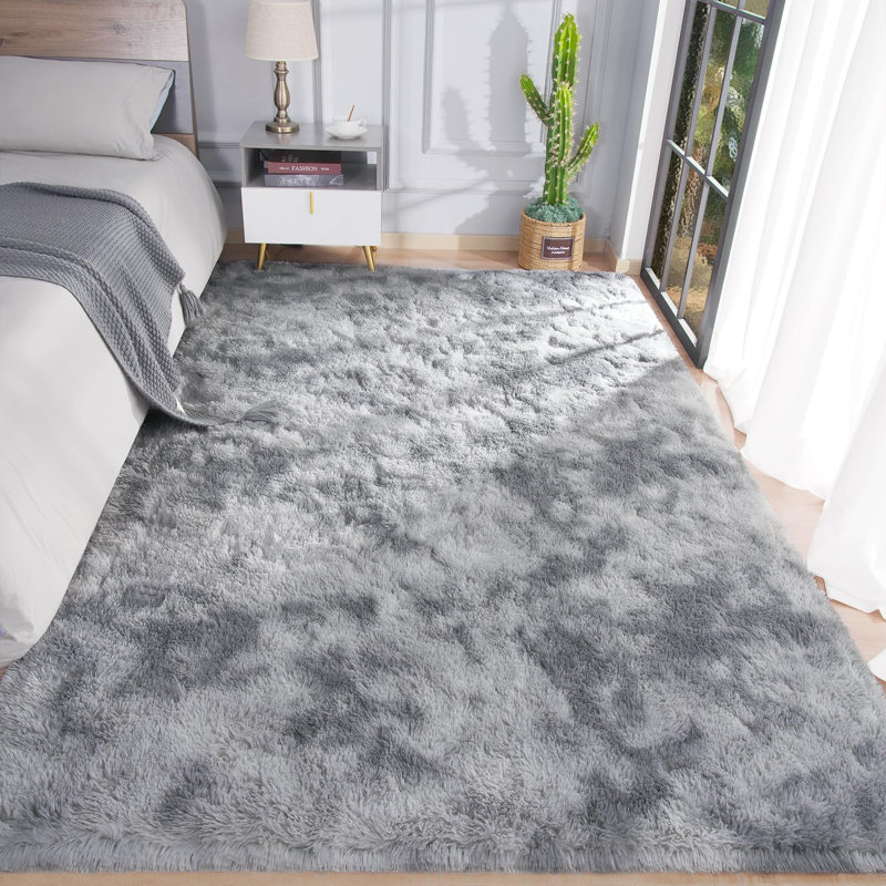 Antonije Tie Dye Shag Area Rug, Rectangle 5' x 8', Gray