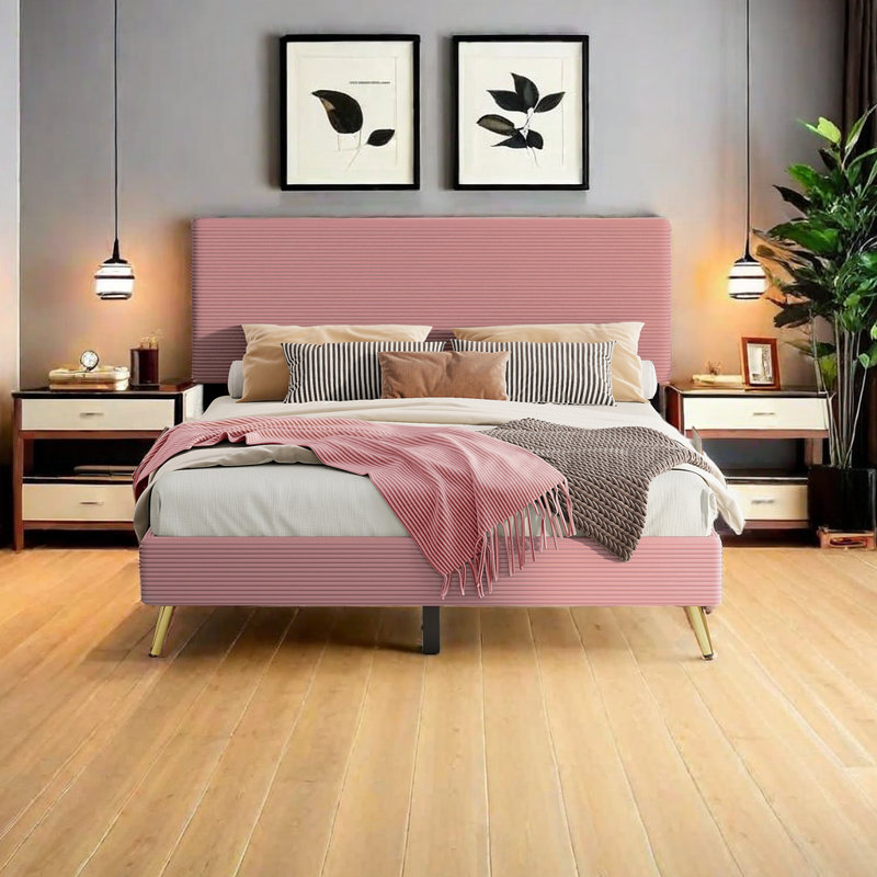 Bernesha Upholstered Platform Bed, Pink
