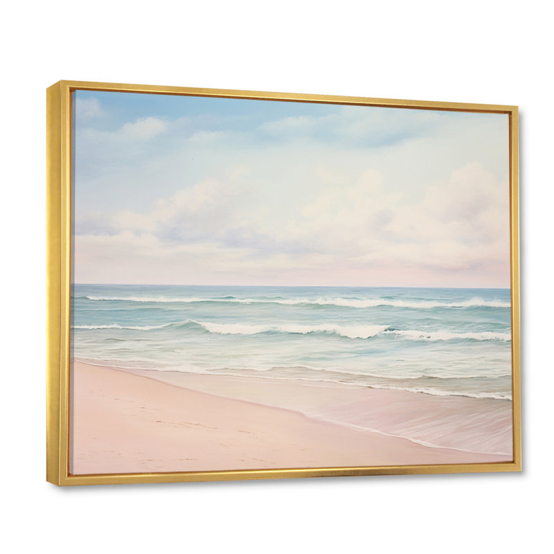 «Ocean Tranquility Tender Pink Pastel Sunrise - Coastal Beach», reproduction d'art sur toile, H 30 po x l 40 po, Doré