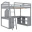 Lit mezzanine double en bois avec bureau en U, compartiments de rangement et miroir à trois volets-110899433