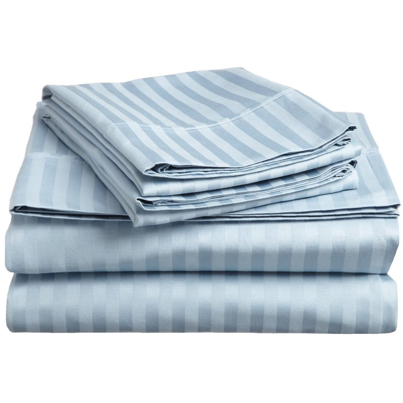 Kinvara 400 Thread Count Certified Egyptian Cotton Blend Stripe Sheet Set, Full, Light Blue