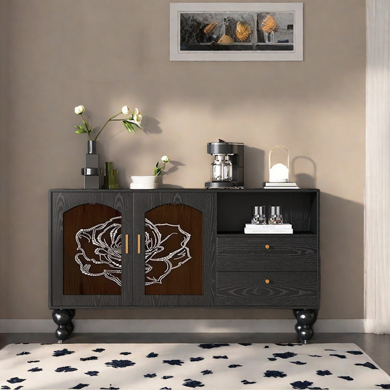 Buffet 59,1 po de style rétro, Noir, noir, noir, noir