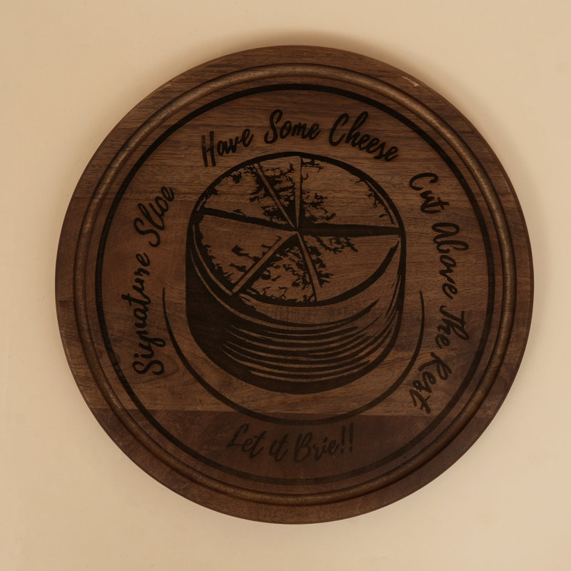 Plateau à fromage et plat de service rond de 38 cm en bois de manguier avec motif gravé