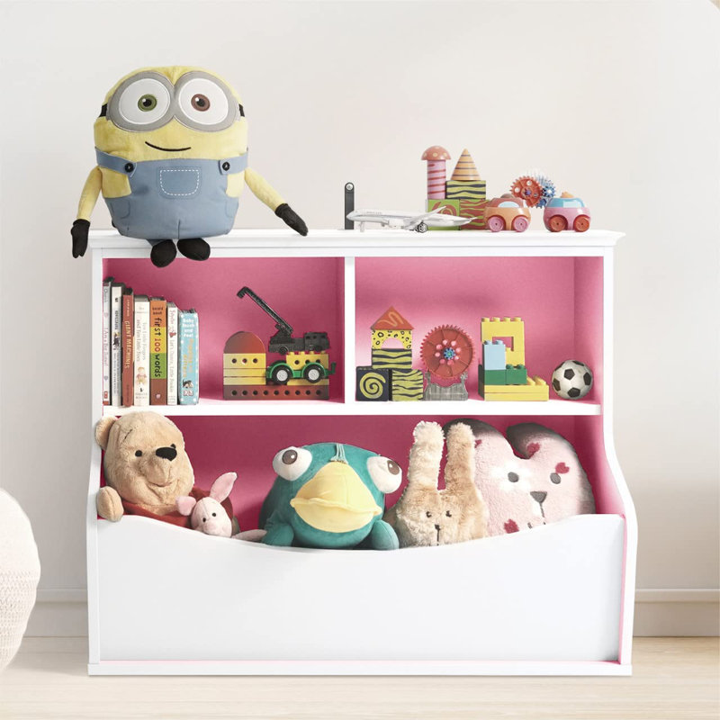Kids' Toy Storage Organizer, Open Storage Cubby, Multifunctional Book And Toy Storage Cabinet, White/Pink