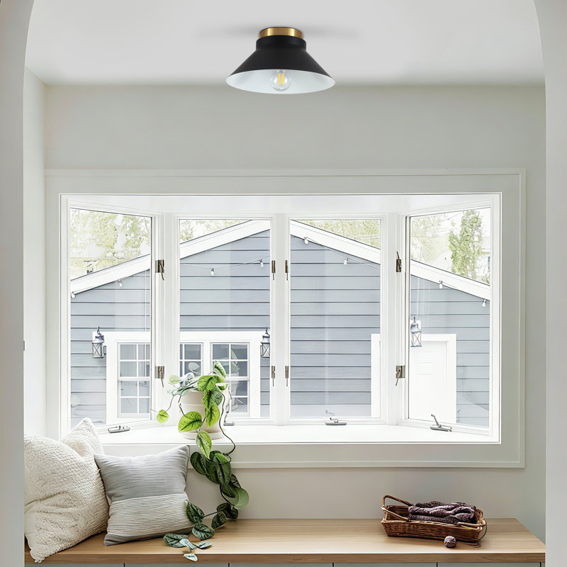 1-Light Black And Gold Flush Mount Light