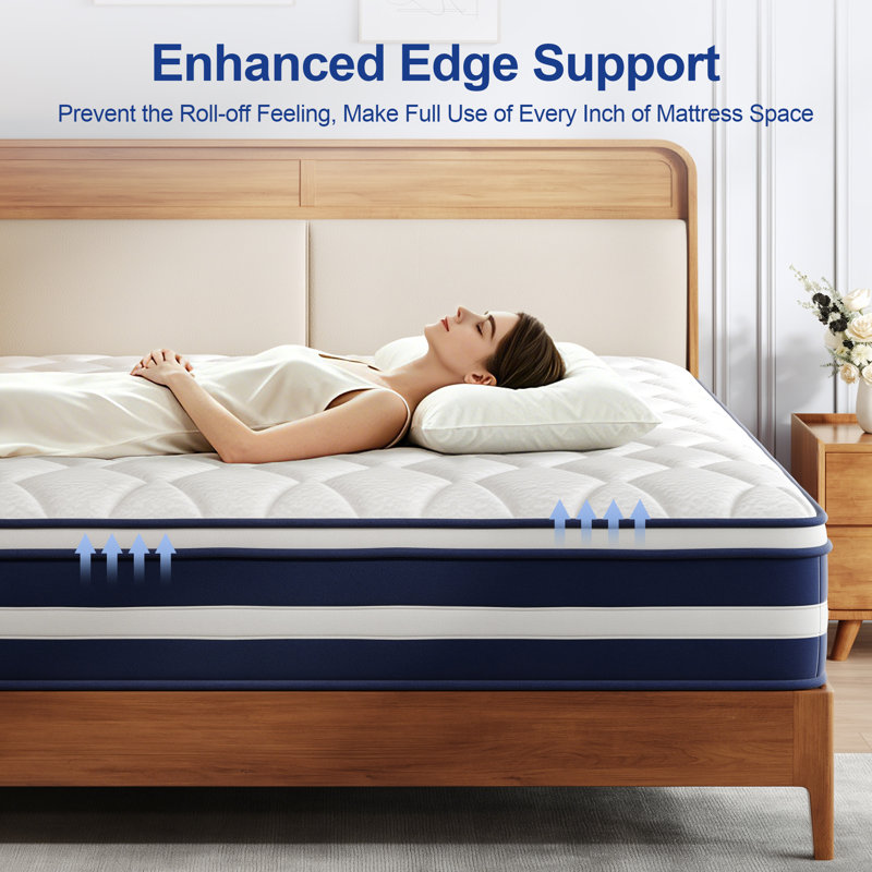 14"Hybrid Spring Mattress – Individually Wrapped Coils With Comfort Foam Layers, Breathable & Supportive For Restful Sleep