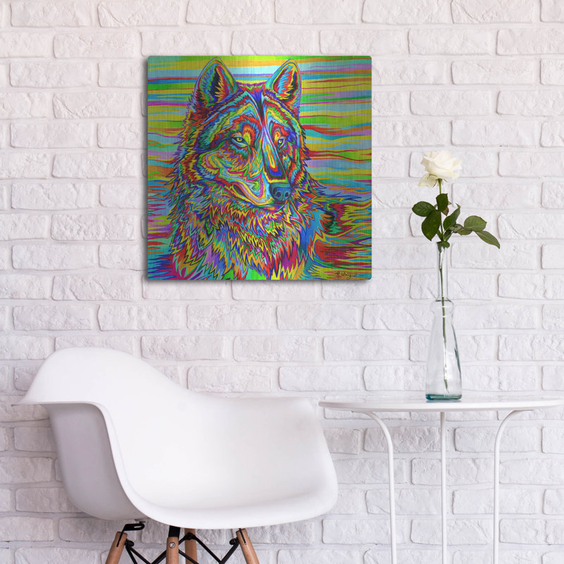"Loup psychédélique" par Rebecca Wang Art, H 24 po x l 24 po