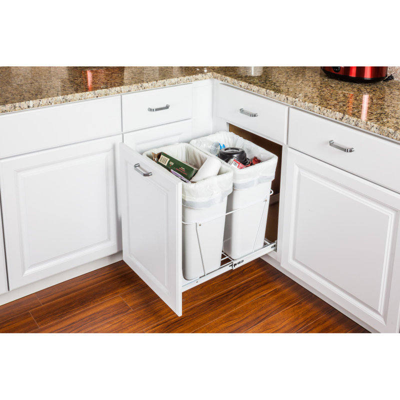 Steel Open Pull Out Trash Can - 8.75 Gallons, White