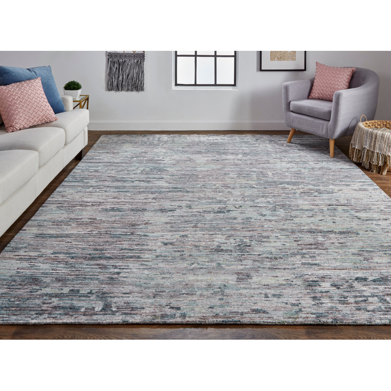 Tapis abstrait en laine noué à la main gris foncé, Rectangle 3 pi 6 po x 5 pi 6 po