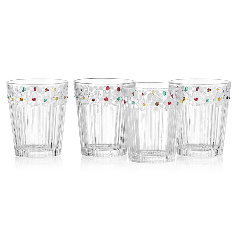 Darbie Angell Painted Daisy Set of 4 Double Old Fashioned Glasses - Thumbnail 2