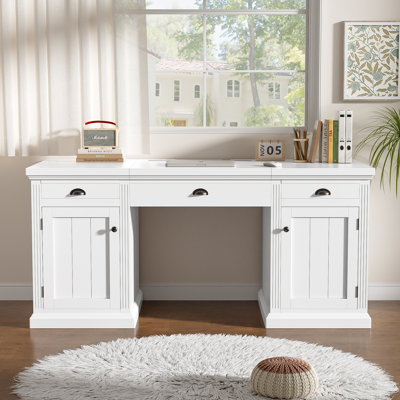 Bureau de direction moderne de 67 po, bureau d'ordinateur avec 2 portes de rangement en bois et 3 tiroirs, bureau de bureau rectangulaire, bureau de lecture, table d'écriture, poste de travail pour bureau à domicile, salon, bureau