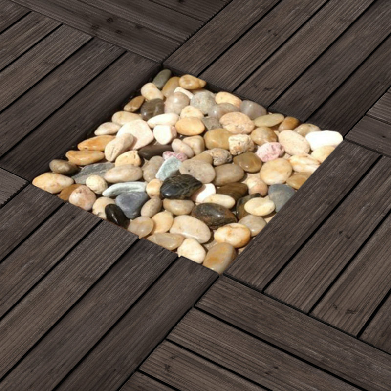 12" x 12" Solid Wood Interlocking Deck Tile, Black