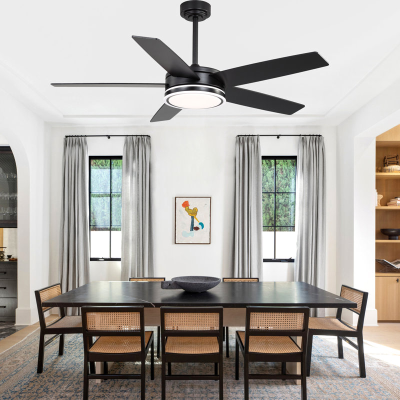 Ventilateur de plafond moderne 52 "avec lumières et télécommande, ventilateur de plafond noir avec pales réversibles, Noir