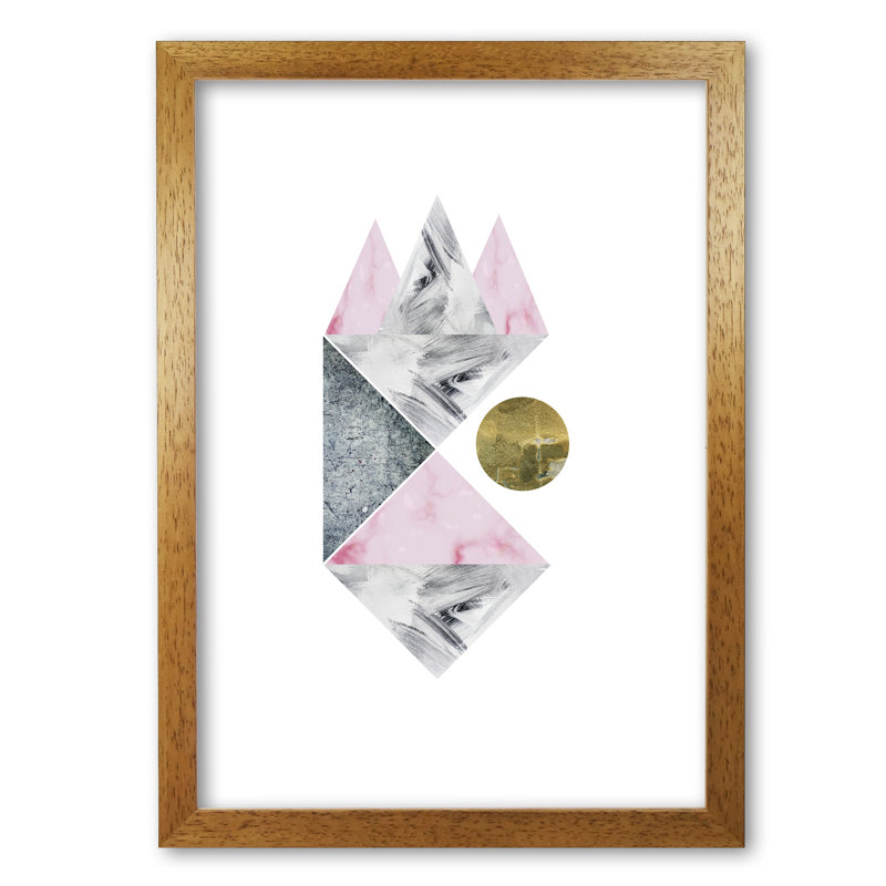 Pink And Grey Abstract Triangles - Print, Honey Oak Frame, 30 cm H x 21 cm W x 5 cm D