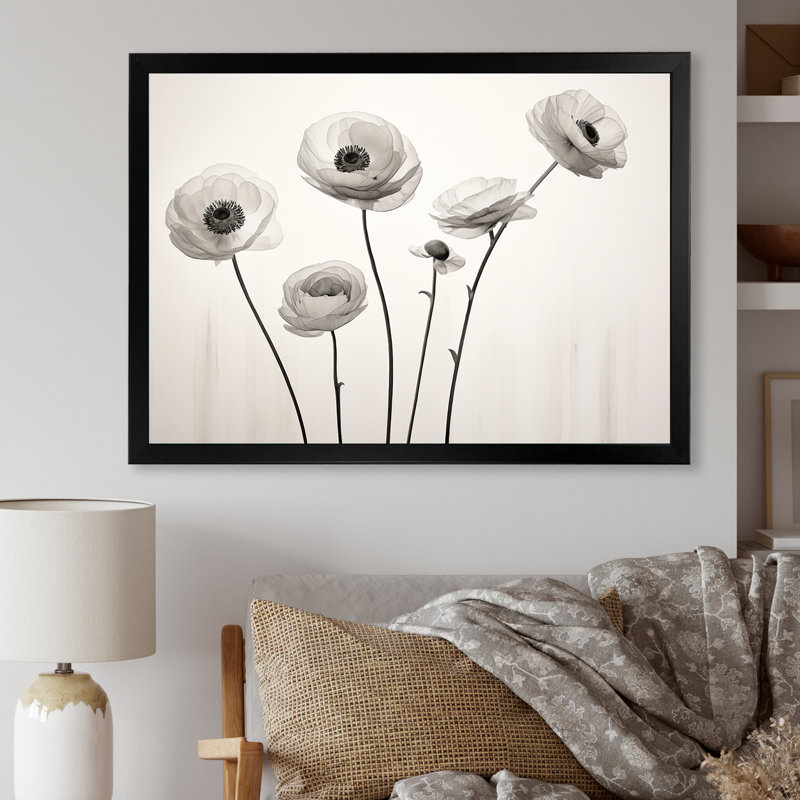 Ranunculus rétro rêves II, Cadre simple noir, H 30 po x l 40 po x P 1,5 po