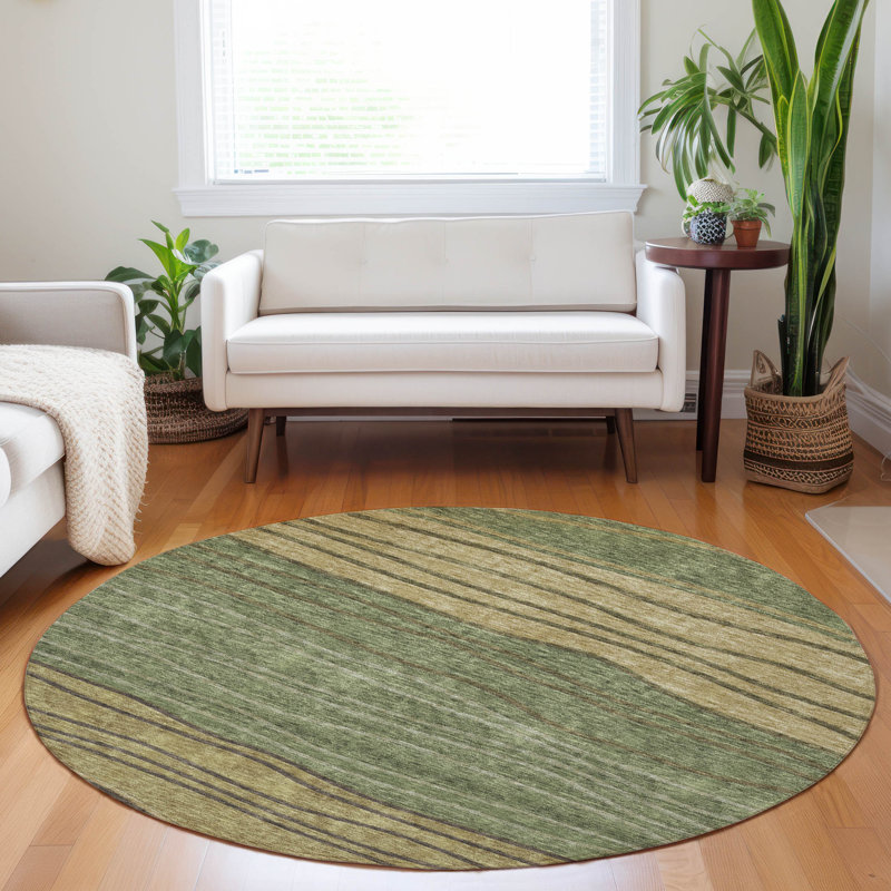Premium Machine Washable Tweedy Olive Rug, Round 8'