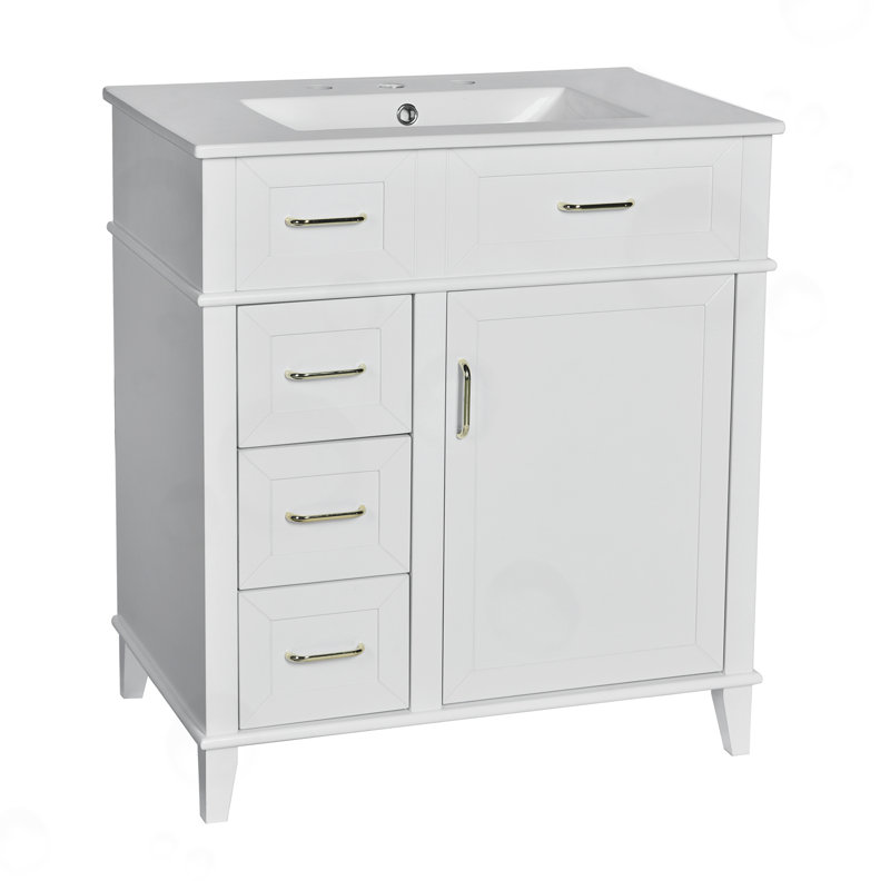 Meuble-lavabo de salle de bain avec lavabo en céramique, tablette réglable, Blanc