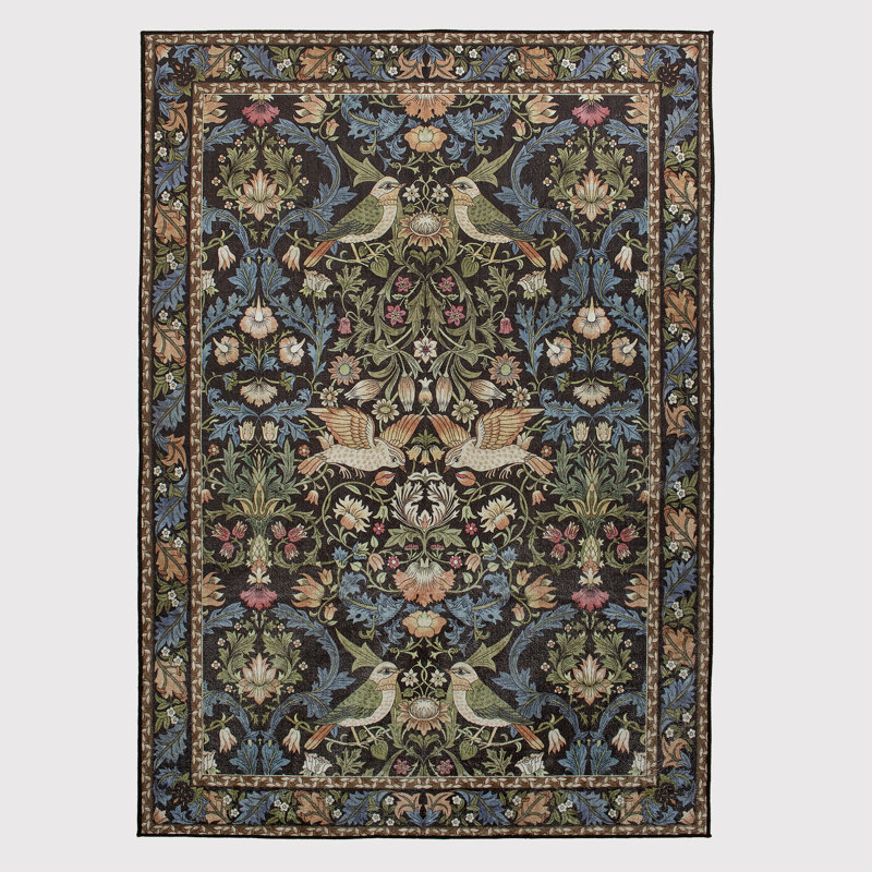 Tapis bleu marine à motif floral rétro Vintage, Rectangle 5 pi x 7 pi