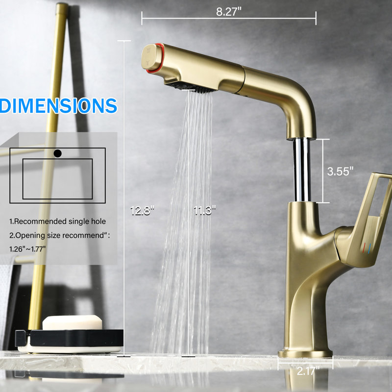 Single Hole, Manual, Brushed Gold Faucet, Flow, 360 Swivel Spout, Brushed Gold
