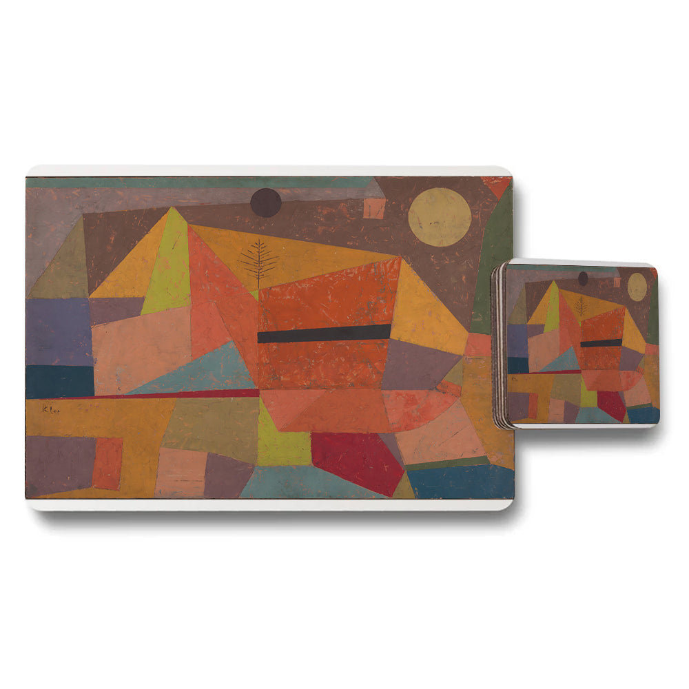 Abstract Geometric Placemat And Coaster Set With Colorful Artwork