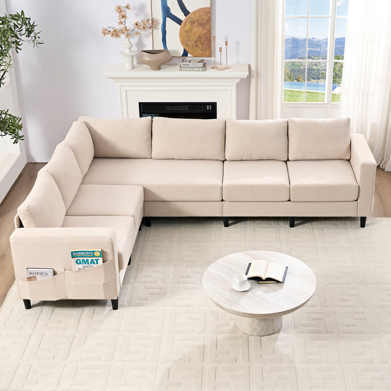 Canapé modulaire en lin 108 po avec capacité de 660 lb et poches de rangement latérales, Beige