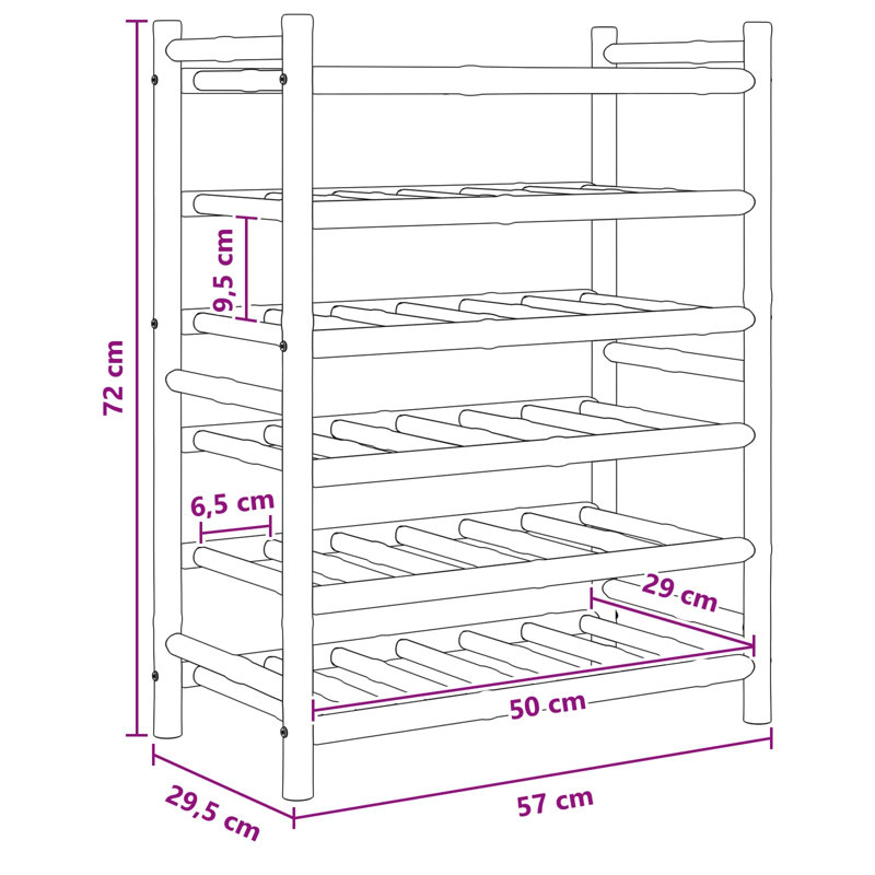 Open Shelving Wine Bottle Rack Natural, 72cm H x 57cm W x 29.5cm D