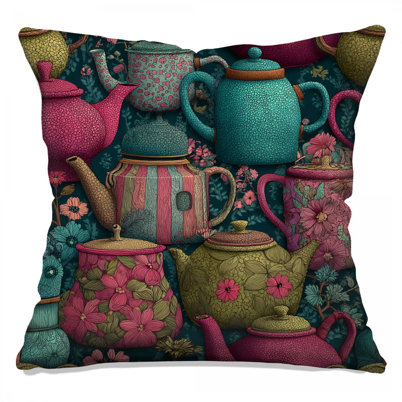 Coussin décoratif théières, oreillers de cuisine à double face, 18 x 18 inches