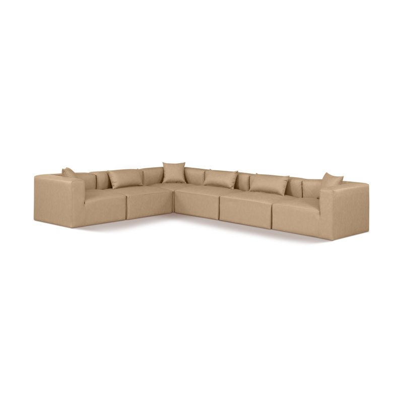 Houswerth Upholstered L-Shaped Sectional Reversible, Tan Vegan Leather