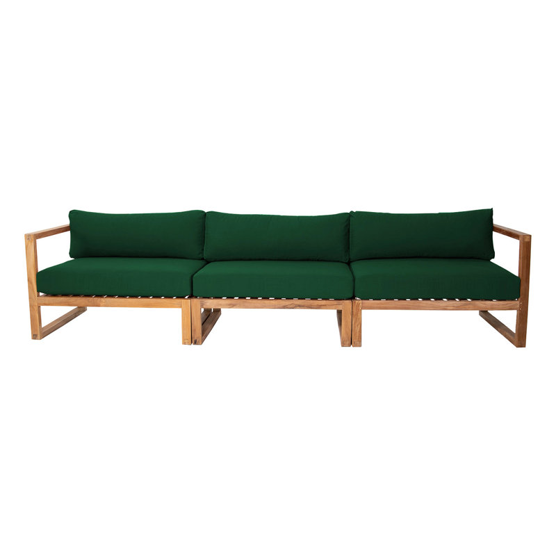 Jakaleb 123'' Wide Teak Patio Sofa with Sunbrella® Cushions, Forest Green