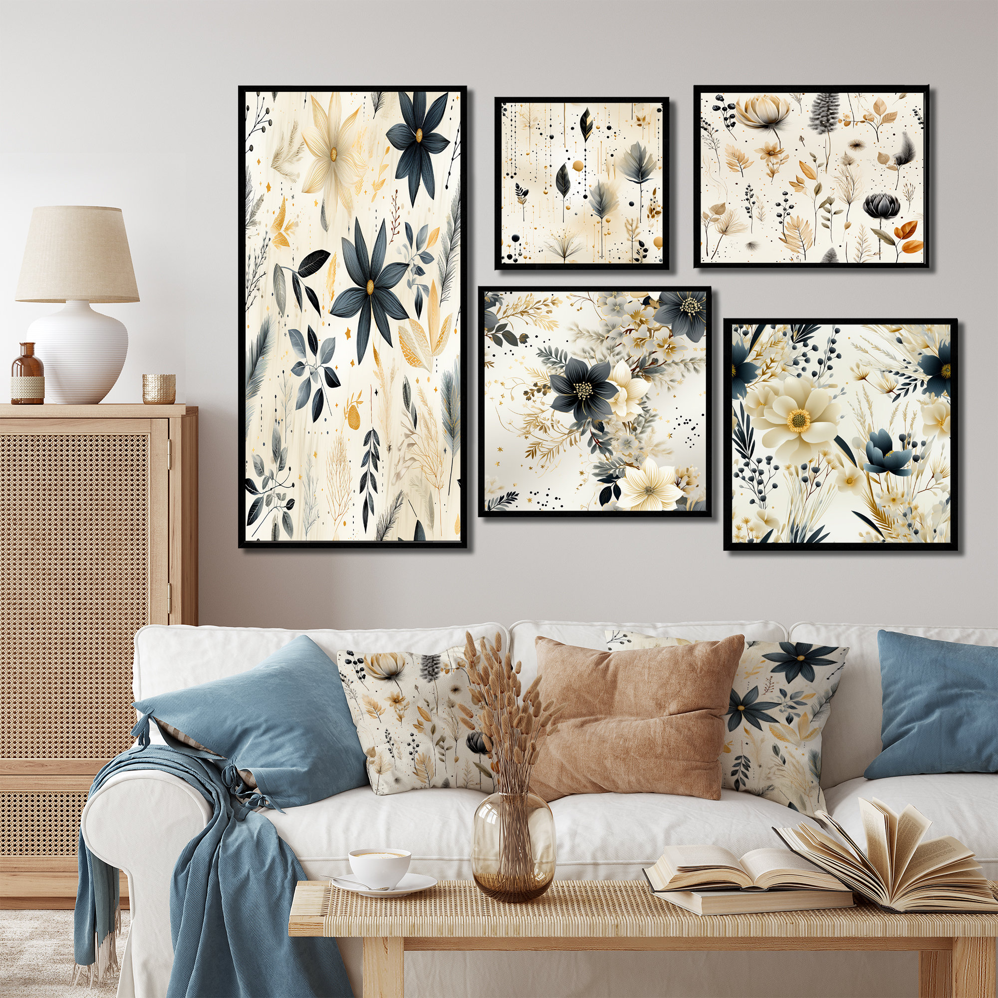 Lark Manor Grey And Beige Urban Ferns Soft Colour - Floral Wall Art ...