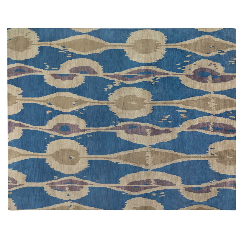 Miri Wool Ikat Area Rug in Blue/Beige, Rectangle 12' x 16'