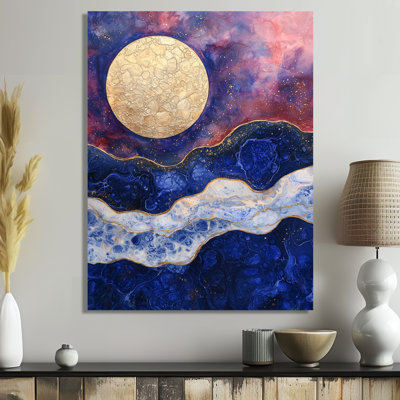 Gold Serenade Of The Full Moon - Fantasy Metal Wall Art Decor, Moon Metal Print
