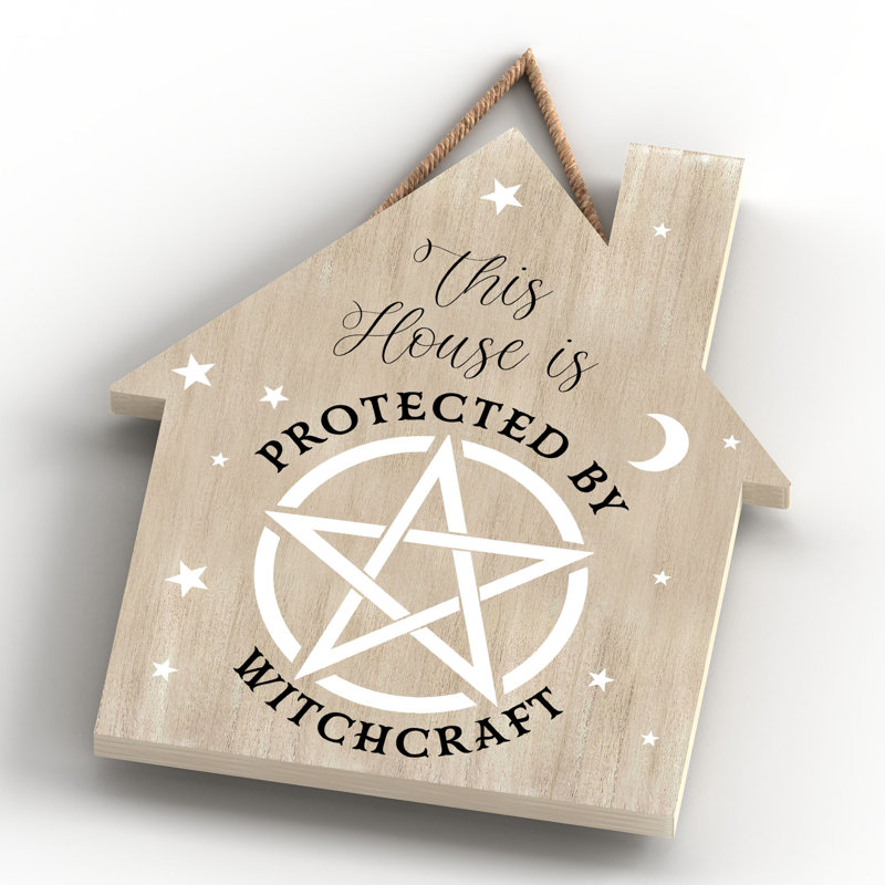 Protected by Witchcraft Wooden House Plaque, Brown