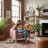 Linen Upholstered Accent Chair with Rainbow-Inspired Backrest and Wood Legs, Pink-1886397246