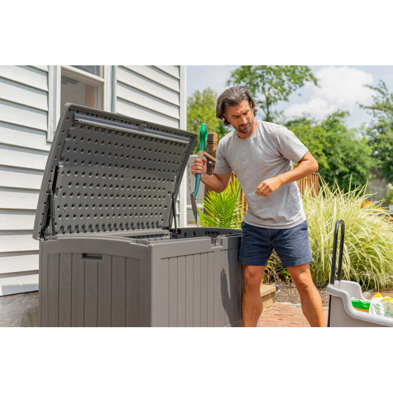 Suncast 58 in. W x 32 in. D Resin Deck Box for Outdoor Storage, Made in the USA, Stoney Gray