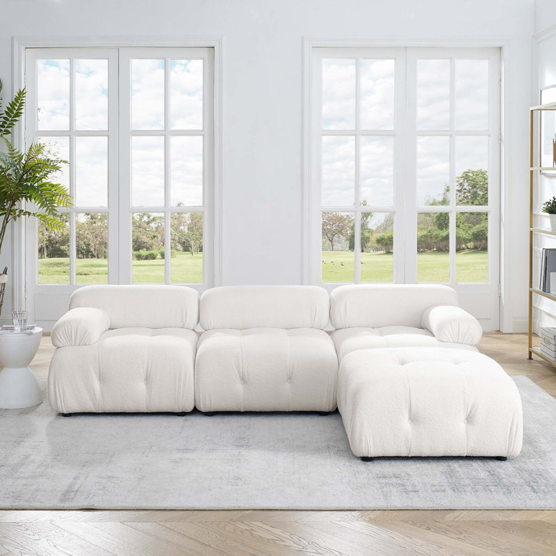 Canapé modulaire modulaire, capitonné à boutons et bricolage, canapé en forme de L avec repose-pieds réversible
