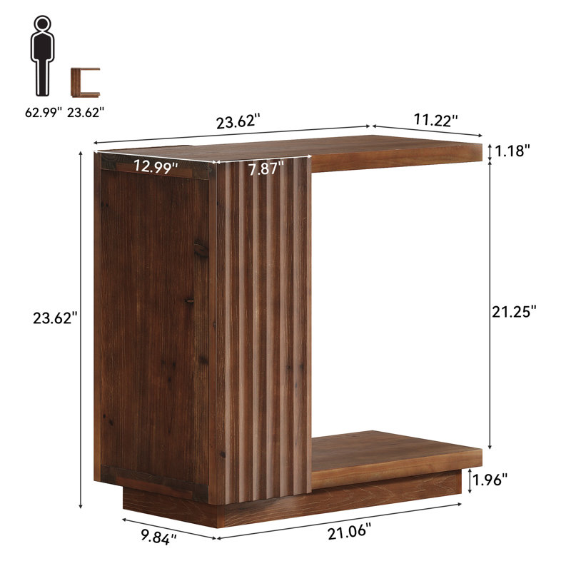 Table de bout en bois massif, table d'appoint en forme de C pour canapé, lit (ensemble de 2)